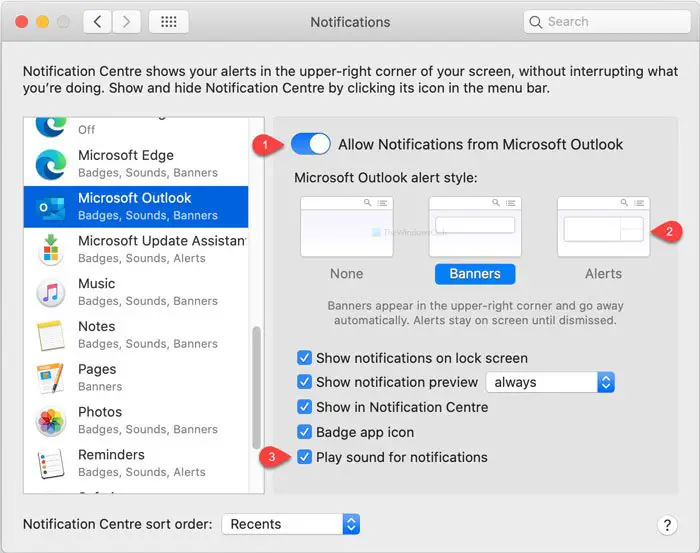 Outlook notifications not working on Mac