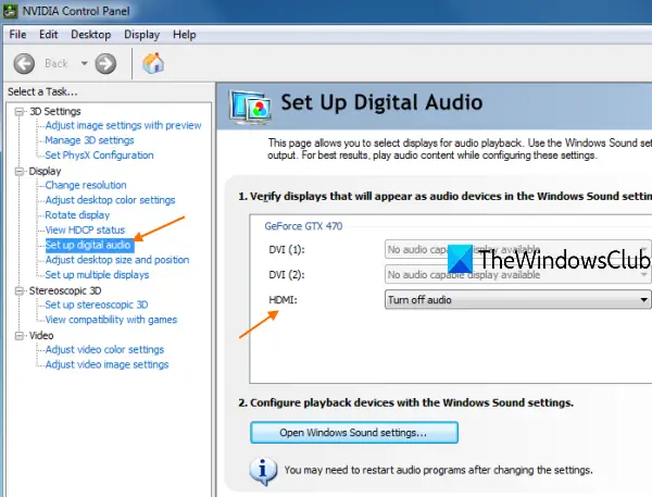 set up digital audio in NVIDIA Control Panel