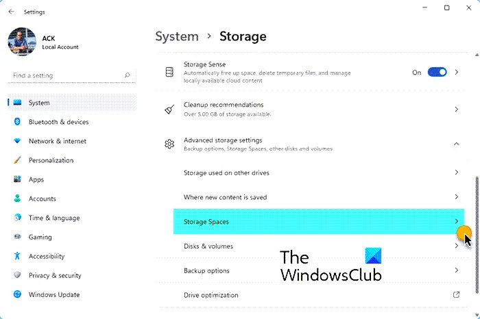 storage spaces windows 11