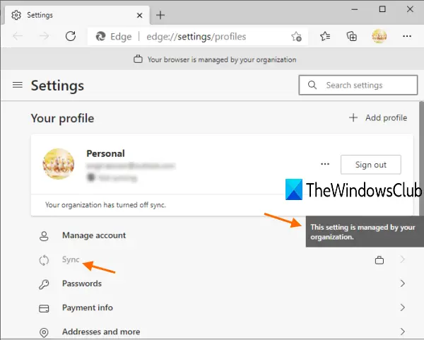 sync feature for all user profiles in microsoft edge is disabled