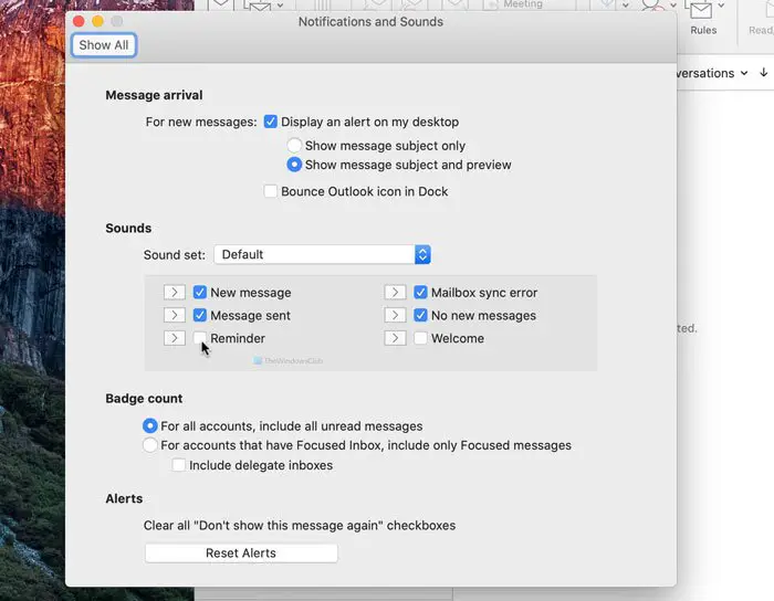 How to turn off Outlook reminder and reminder sound on Mac