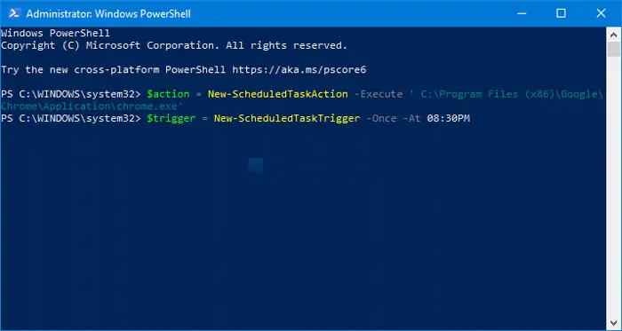 Create scheduled task using PowerShell