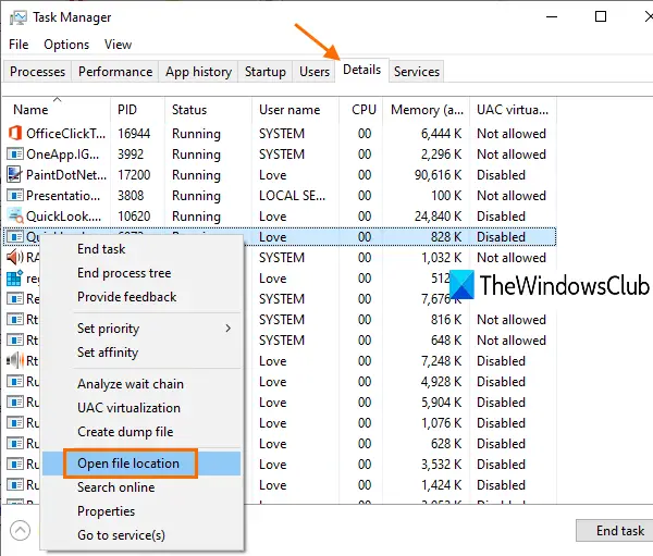 use Task Manager to open installation location of a software