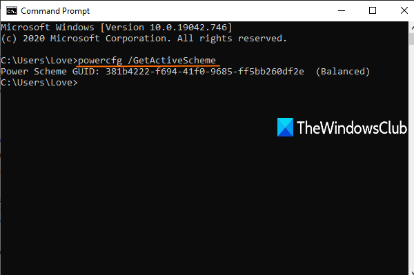 use command prompt to view active power plan in windows 10