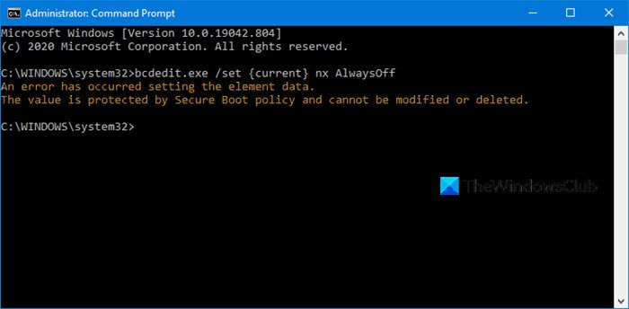 value is protected by Secure Boot policy