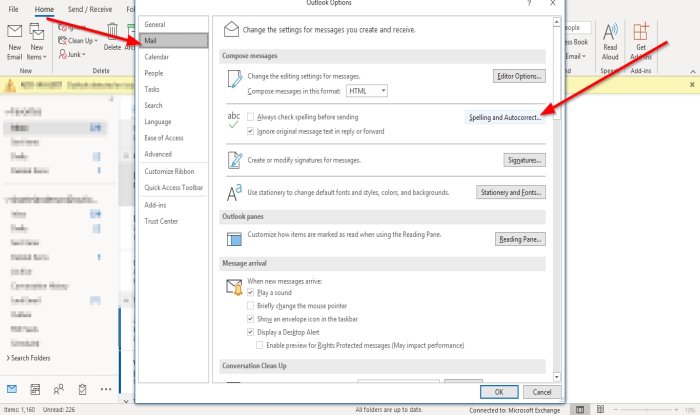 Customize Spelling & Grammar Settings in Outlook