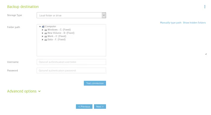 Setting Backup Destination in Duplicati