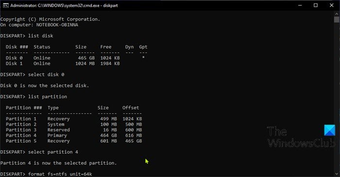 Change Hard Disk Cluster Size using DiskPart