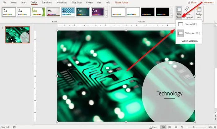 change the Slide size and orientation in PowerPoint