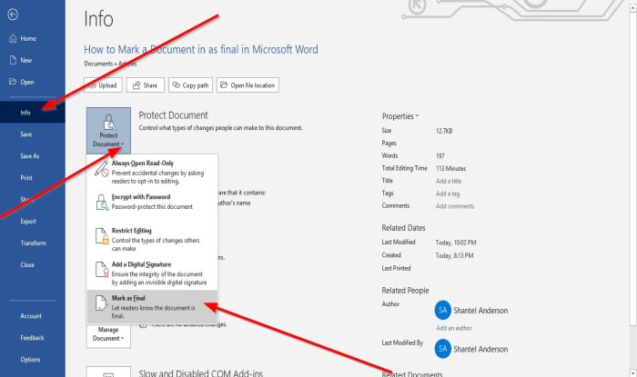 Mark a Document as Final in Word