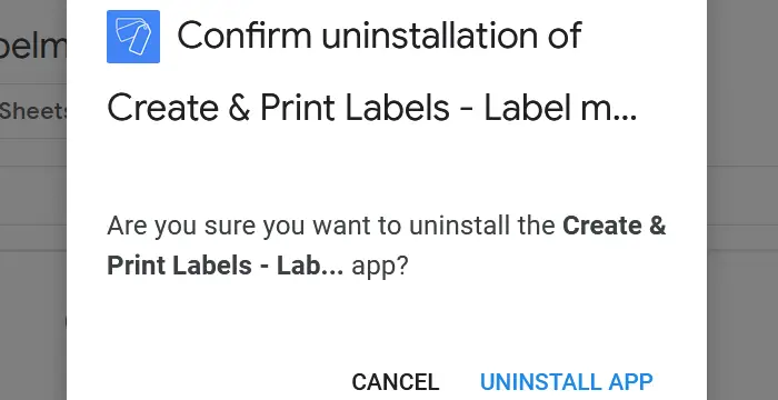 Confirming uninstalling Add-on on Google Docs