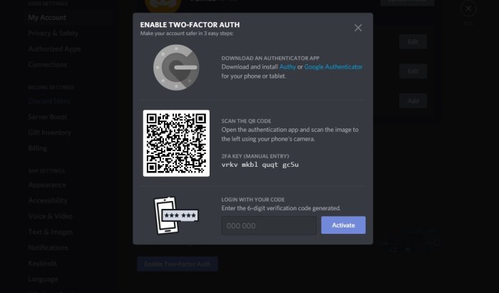 enable Two-Factor Authentication in Discord