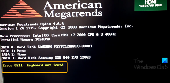 Error 0211: Keyboard not found