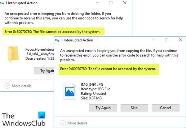 Error 0x80070780 - The file cannot be accessed by the system