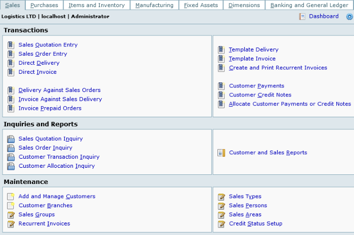 Free Logistics Software for Windows FrontAccounting ERP