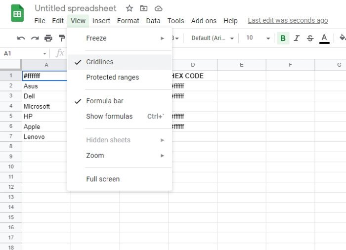 Remove gridlines from Google Sheet