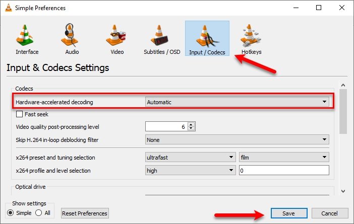 Activate Hardware Acceleration in VLC Media Player to save battery