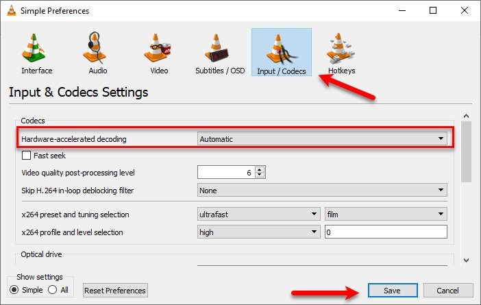 Hardware Acceleration in VLC Media battery