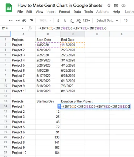 How to Make Gantt Chart in Google Sheets Step 5