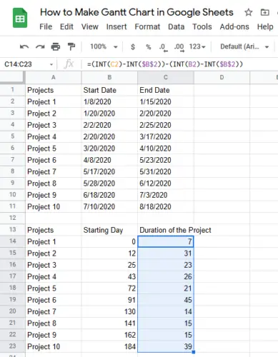 How to Make Gantt Chart in Google Sheets Step 6