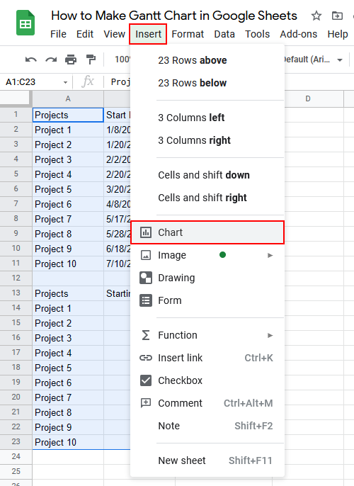 How to make a Gantt Chart in Google Sheets