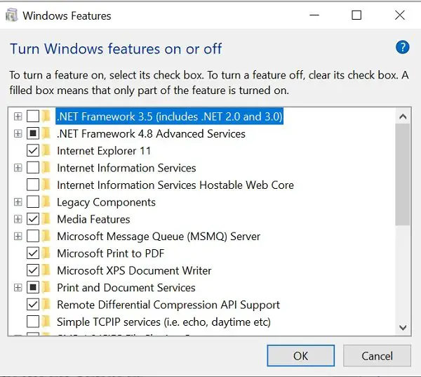 Windows 10 Optional Features