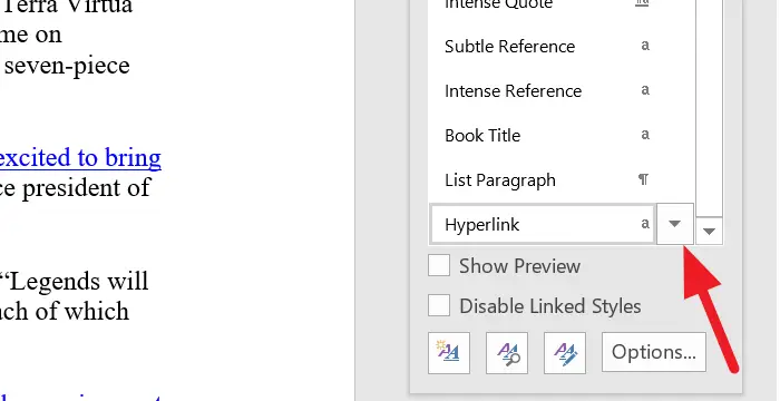 Hyperlink Options in Word