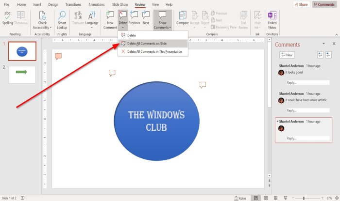 how to delete all comments in a powerpoint presentation