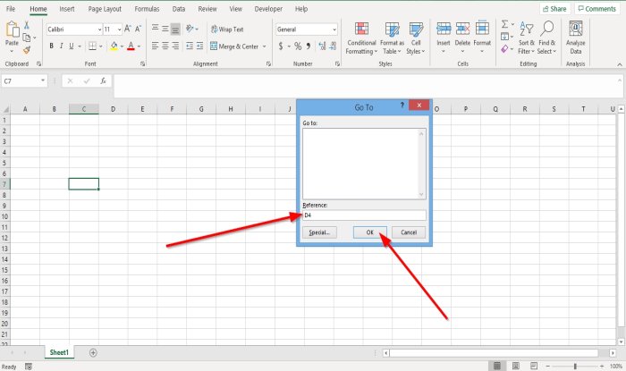 Navigating in Excel