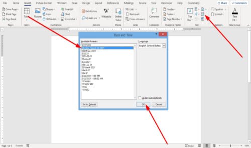 How to insert and update dates in a word document