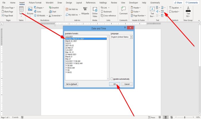 Insert and Update Dates in a Word document