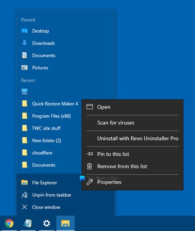 Jump List Windows 10