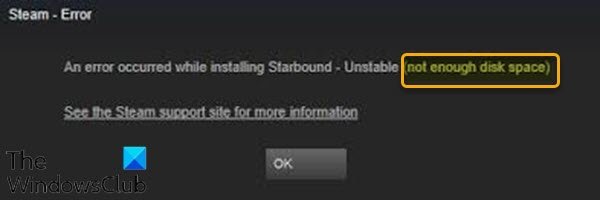 Not enough disk space - Steam error