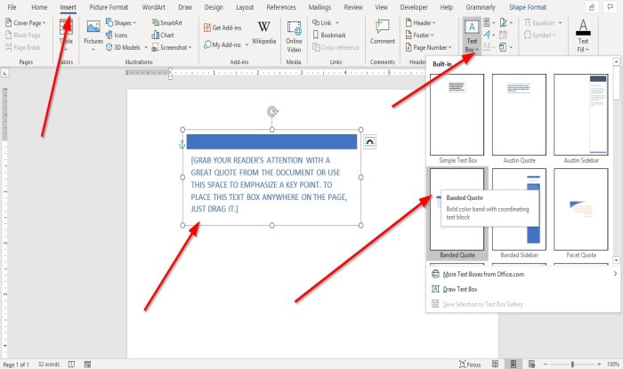 how to add text box in word