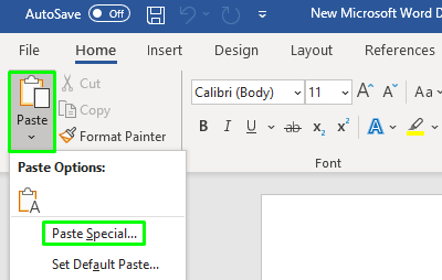 microsoft word shortcut paste without formatting