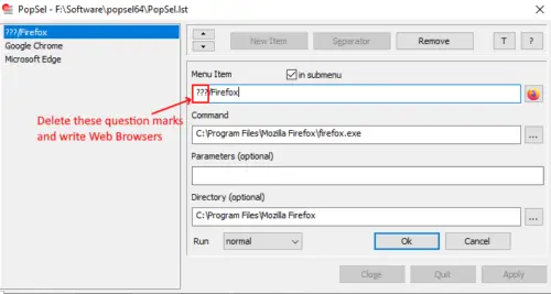 PopSel A Popup Menu Launcher Software for Windows 5