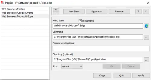 PopSel A Popup Menu Launcher Software for Windows 6