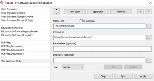 PopSel A Popup Menu Launcher Software for Windows 7