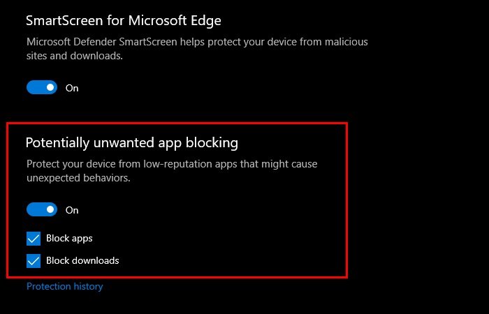 Turn ON or OFF Reputation-based protection settings in Windows 10