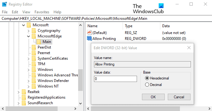 Printing in Microsoft Edge in Windows 10