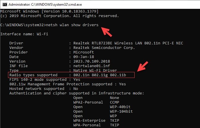 How to check if a Windows Laptop supports 2.4 or 5 GHz