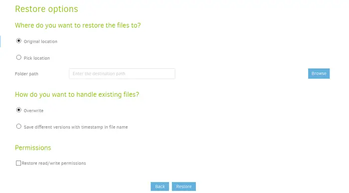 Options to Restore in Duplicati