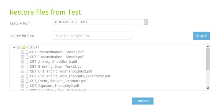 Select Files to Restore in Duplicati