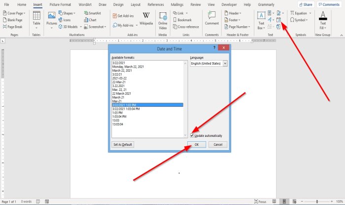 Insert and Update Dates in a Word document