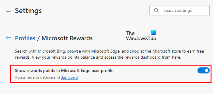 Show or Hide Microsoft Reward Points in Edge Profile