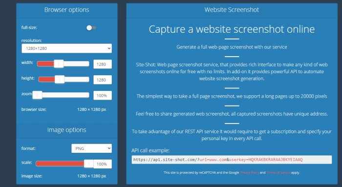 Take online screenshot of website