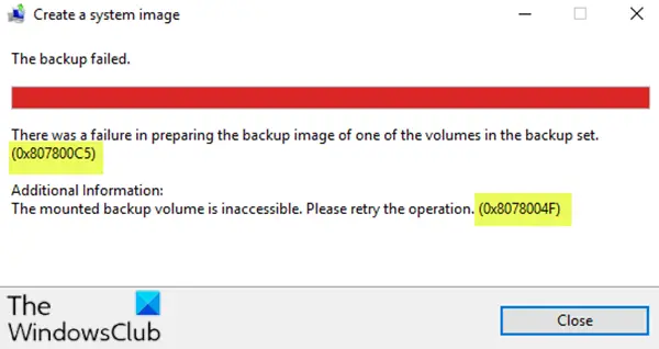 System Image Backup failed  Errors 0x807800C5 and 0x8078004F - 15