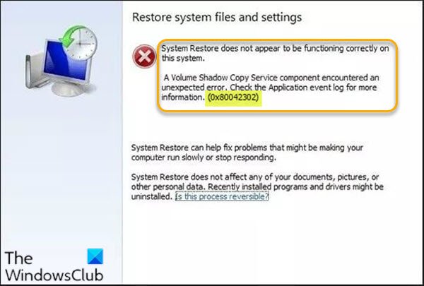 System Restore error 0x80042302