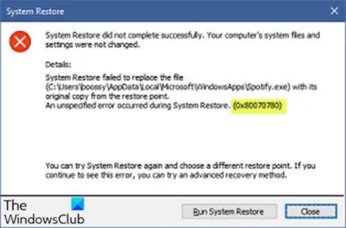 System Restore error 0x80070780