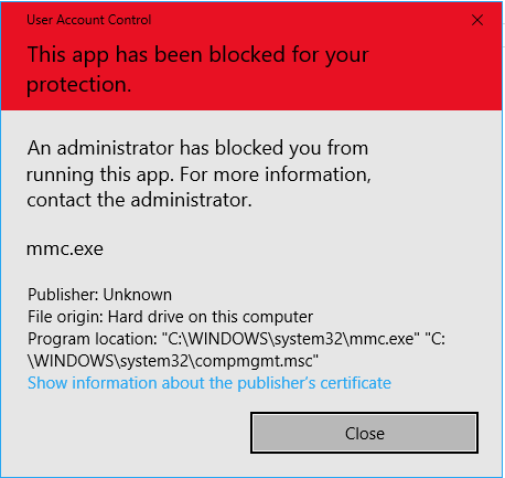 MMC.exe app has been blocked for your protection in Windows 10